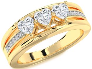 Diamond Gold Heart Three Stone Ring