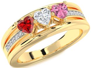 Diamond Gold Heart Three Stone Mother's Ring