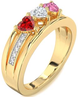 Diamond Gold Heart Three Stone Mother's Ring