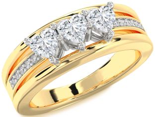 Diamond White Yellow Gold Heart Three Stone Ring