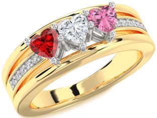 Diamond Platinum & Yellow Gold Heart Three Stone Mother's Ring