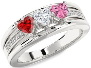 Diamond Platinum Heart Three Stone Mother's Ring