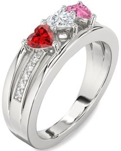 Diamond Platinum Heart Three Stone Mother's Ring
