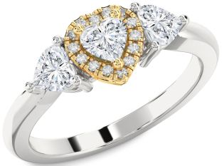 Diamond Platinum & Yellow Gold Heart Three Stone Ring
