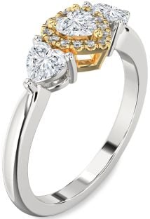 Diamond Silver & 10K gold Heart Three Stone Engagement Ring