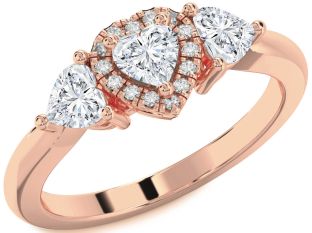 Diamond Rose Gold Heart Three Stone Ring