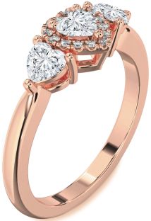 Diamond Rose Gold Heart Three Stone Engagement Ring