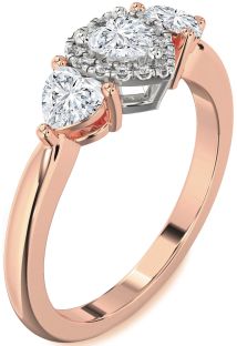 Diamond White Rose Gold Heart Three Stone Engagement Ring