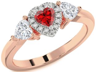 Diamond Ruby Platinum & Rose Gold Heart Three Stone Ring