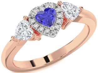 Diamond Amethyst Platinum & Rose Gold Heart Three Stone Engagement Ring