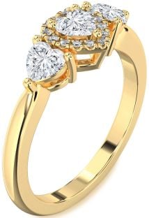 Diamond Gold Heart Three Stone Engagement Ring