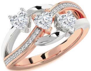 Diamond Platinum & Rose Gold Heart Three Stone Ring