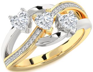 Diamond Platinum & Yellow Gold Heart Three Stone Ring
