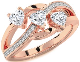 Diamond Rose Gold Heart Three Stone Ring