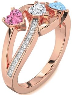 Diamond Rose Gold Heart Three Stone Mother's Ring
