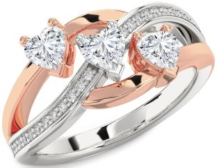 Diamond White Rose Gold Heart Three Stone Ring