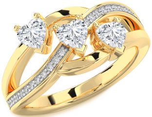 Diamond Gold Heart Three Stone Ring