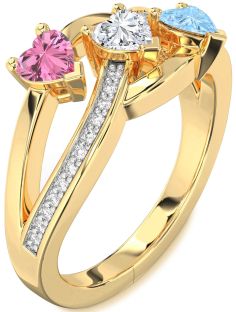 Diamond Gold Heart Three Stone Mother's Ring