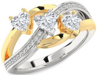 Diamond Platinum & Yellow Gold Heart Three Stone Ring