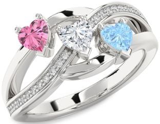 Diamond Platinum Heart Three Stone Mother's Ring