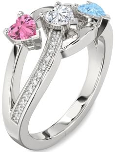 Diamond Platinum Heart Three Stone Mother's Ring