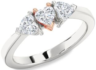 Diamond Platinum & Rose Gold Heart Three Stone Ring