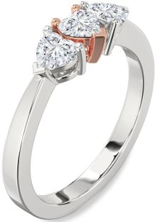 Diamond Silver & 10K Rose Gold Heart Three Stone Ring