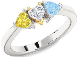 Gold Silver Heart Three Stone Mother's Ring
