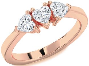 Diamond Rose Gold Heart Three Stone Ring