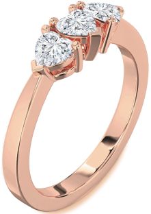 Diamond Rose Gold Heart Three Stone Ring