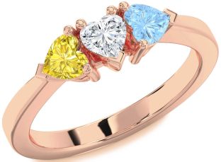 Rose Gold Silver Heart Three Stone Mother's Ring