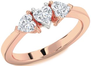 Diamond White Rose Gold Heart Three Stone Ring