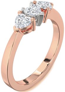 Diamond White Rose Gold Heart Three Stone Ring