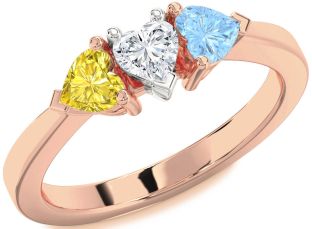 Rose Gold Silver Heart Three Stone Mother's Ring