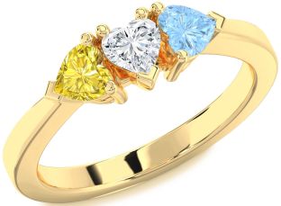 Gold Silver Heart Three Stone Mother's Ring
