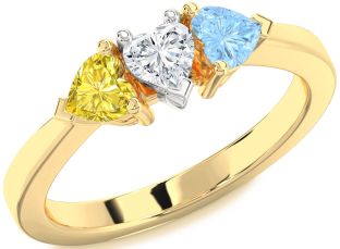 Gold Silver Heart Three Stone Mother's Ring