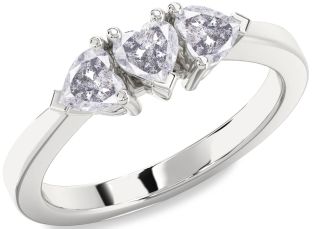 Salt & Pepper Diamond Silver Heart Three Stone Ring