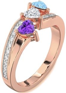 Diamond Rose Gold Heart Three Stone Mother's Ring