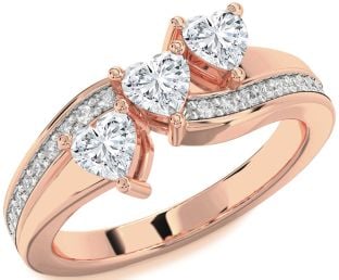 Diamond Rose Gold Heart Three Stone Ring
