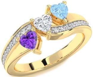 Diamond Gold Heart Three Stone Mother's Ring