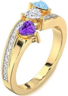 Diamond Gold Heart Three Stone Mother's Ring