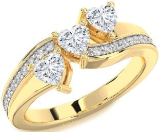 Diamond Gold Heart Three Stone Ring