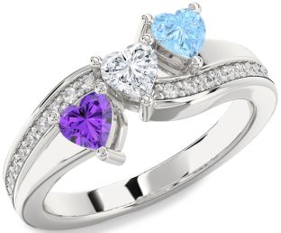 Diamond Platinum Heart Three Stone Mother's Ring