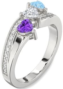 Diamond Platinum Heart Three Stone Mother's Ring