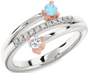 Diamond Silver & 10K Rose Gold Round Two Stone Promise Ring