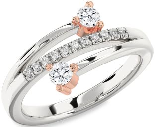 Diamond Silver & 10K Rose Gold Round Two Stone Ring