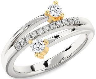Diamond Silver & 10K gold Round Two Stone Ring
