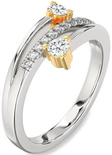Diamond Silver & 10K gold Round Two Stone Ring