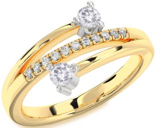 Salt & Pepper Diamond Gold Silver Round Two Stone Ring