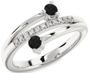 Black Diamond Silver Round Two Stone Ring